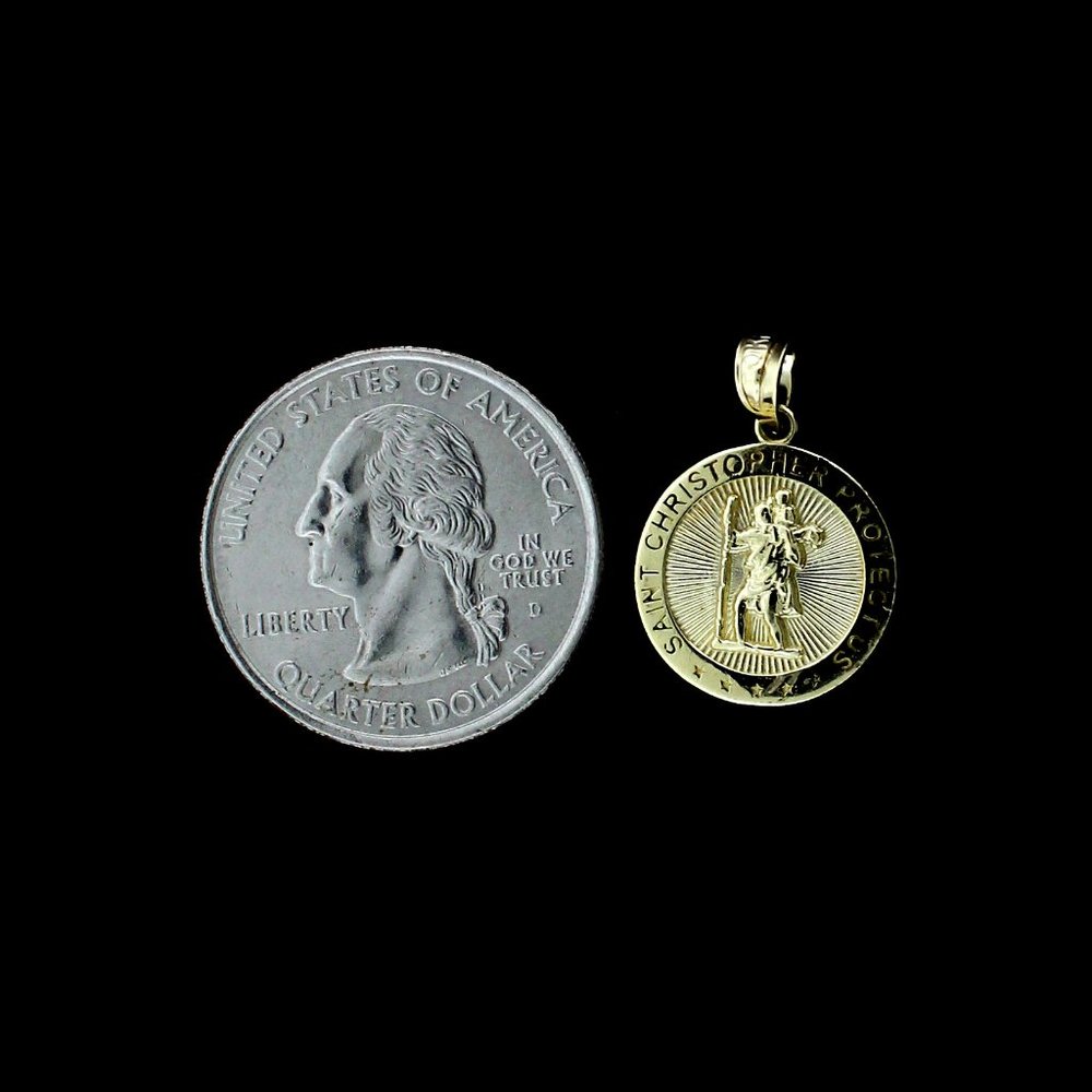 Real 10K Yellow Gold Diamond Cut Saint Christopher Pendant - Picture 3 of 8